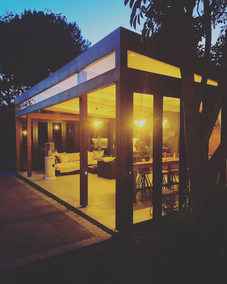 wooden home at twilight